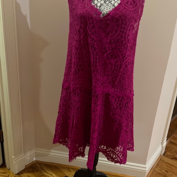 NWT FREE PEOPLE "HEART IN TWO" PINK LACE MINI DRESS XS - Picture 10 of 12